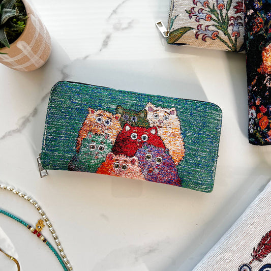 Colorful woven cat wallet for women