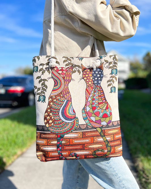 versatile cat tote for work, chic cat design bag