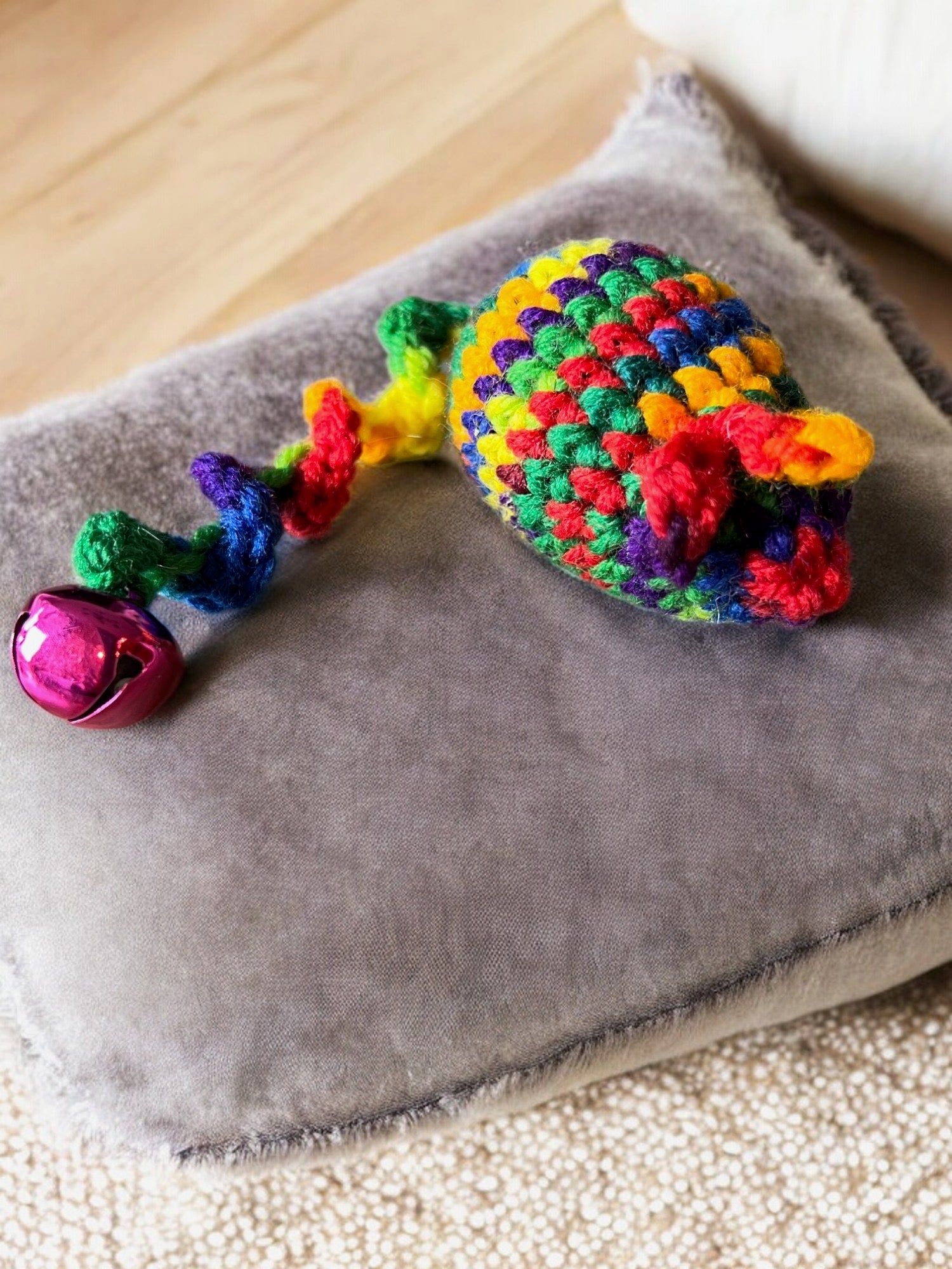Rainbow colored catnip mouse toy, bell toy, cat gift, eco-friendly cat toy, pride month gift, rainbow cat toy, vegan