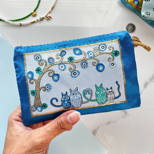  handmade embroidered pouch with Evil Eye and cats