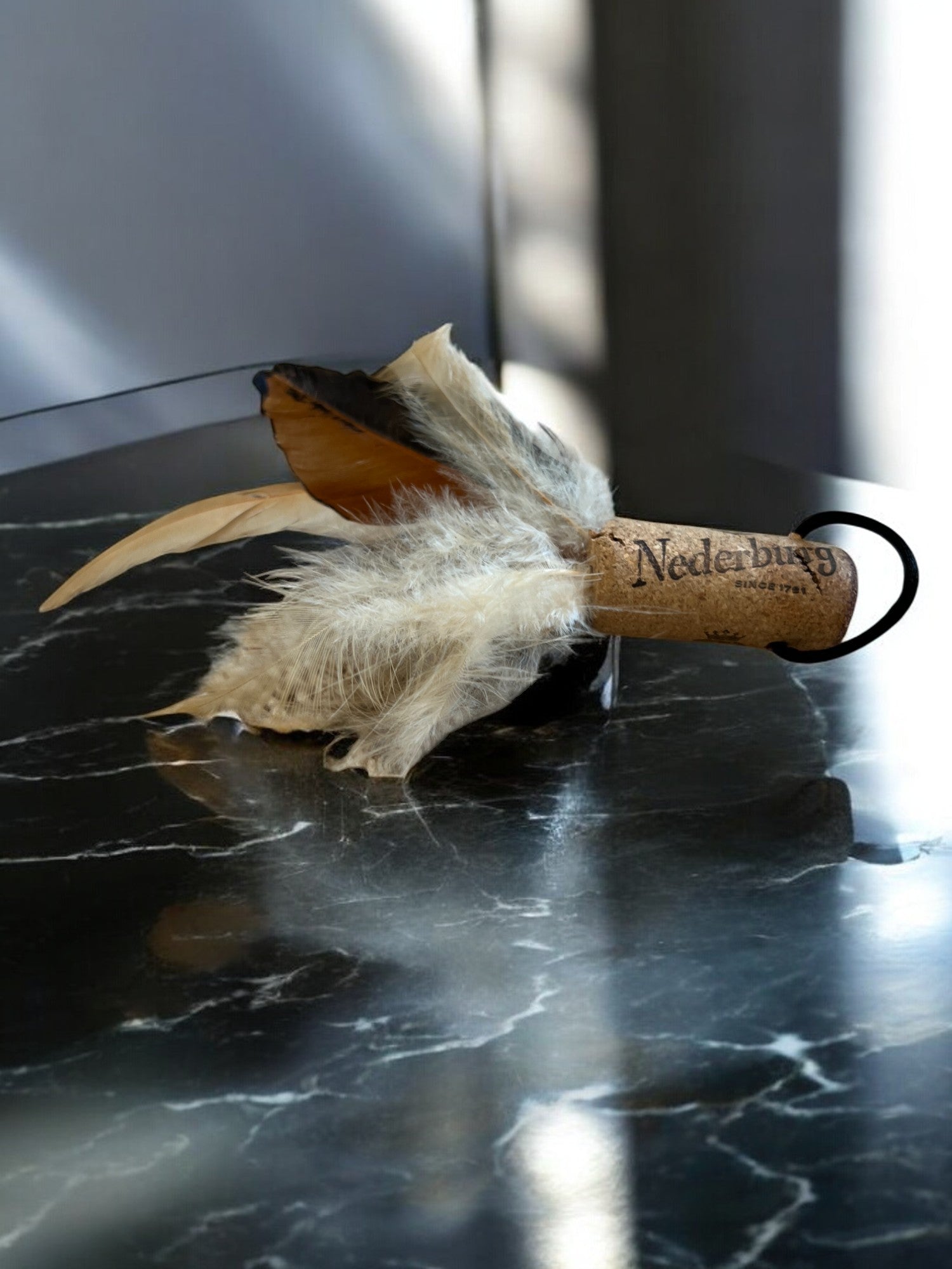Eco-friendly, all-natural feather, cork cat teaser attachment