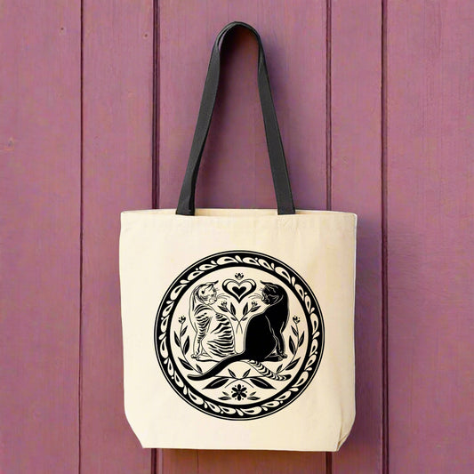 canvas cat tote bag, Pennsylvania Dutch hex sign