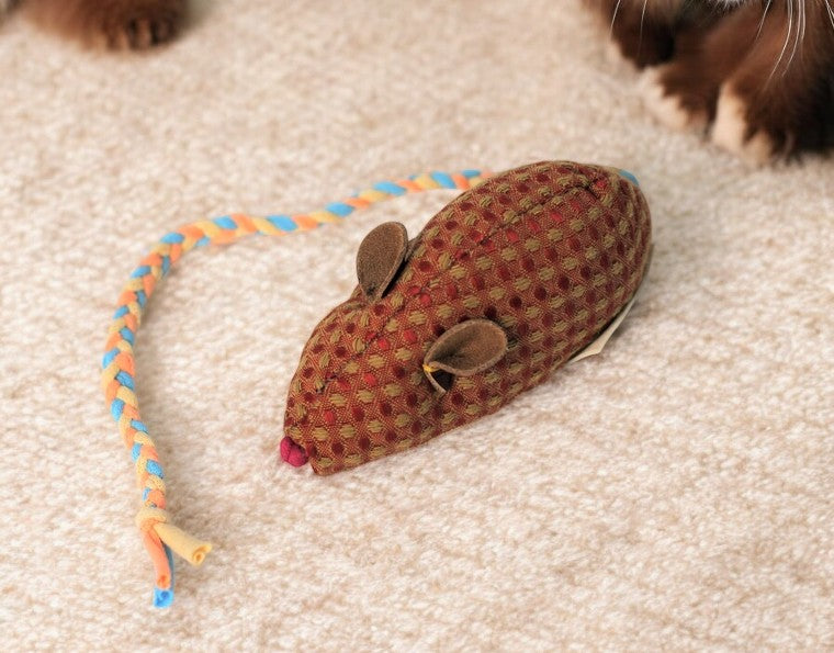 Ethically made Mighty Mouse Toy supporting feline rescues and survivors of human trafficking.