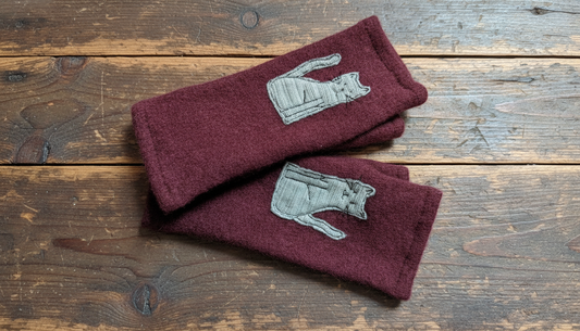 Cozy Cat Fingerless Gloves — Upcycled Cashmere & Felted Wool